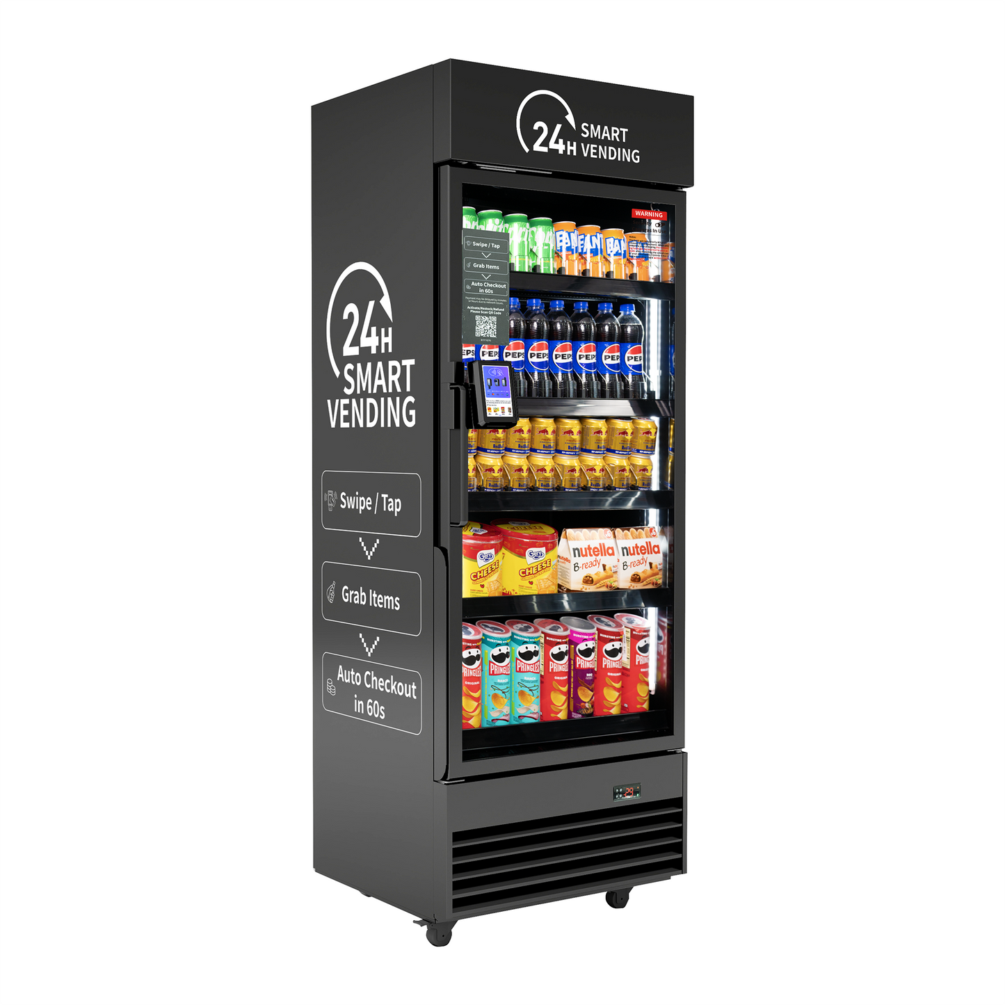 HAHA Smart Cooler - Plus vending machine with drinks and snacks, featuring 24h smart vending and auto checkout.