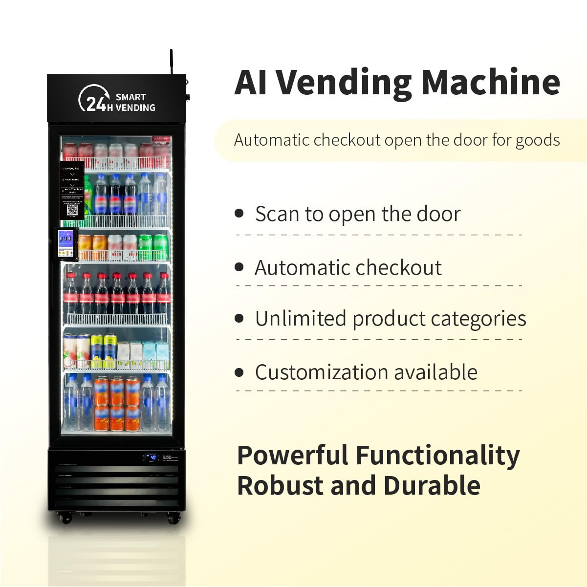 HAHA Smart Cooler - Mini AI vending machine with automatic checkout and unlimited product categories.