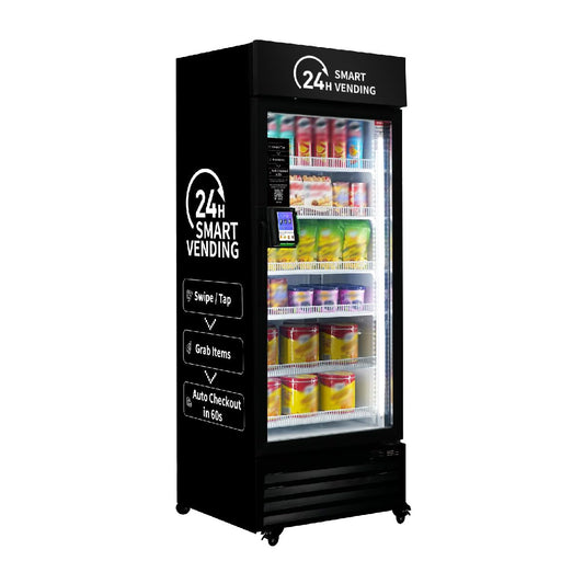 HAHA Smart Cooler - AI-powered vending machine with grab-and-go snack options.