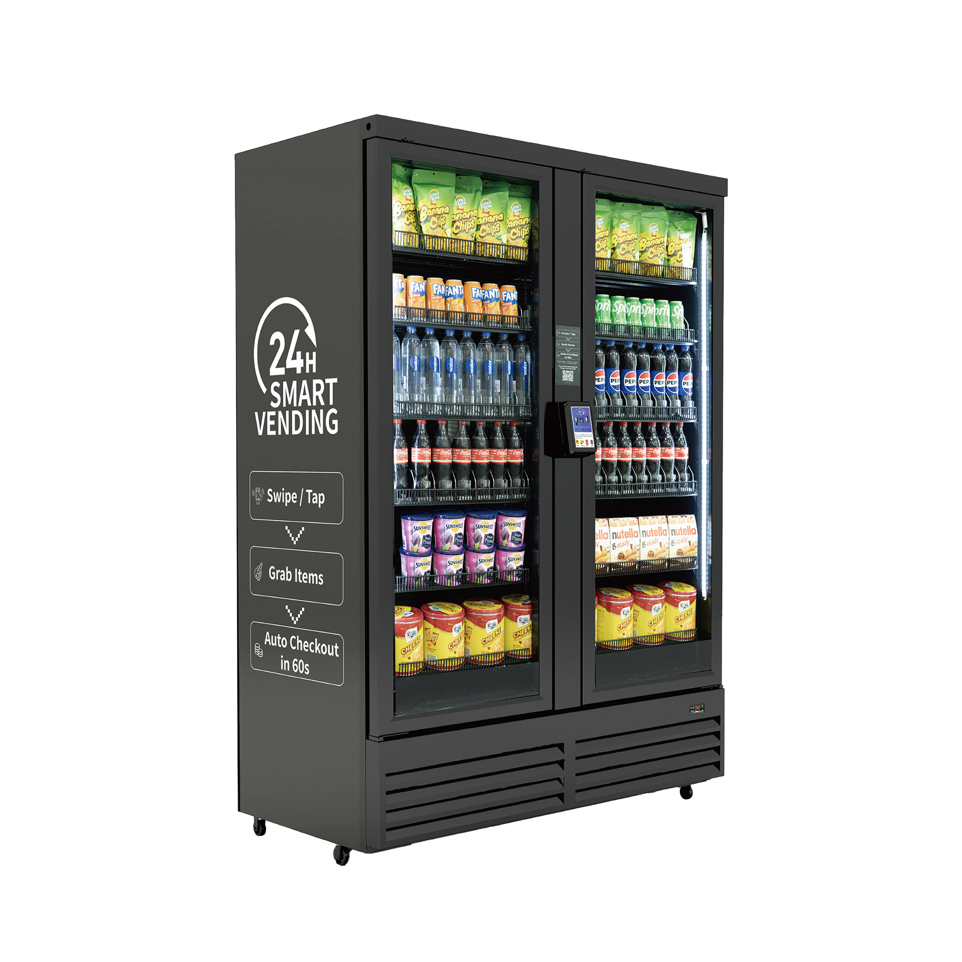 HAHA Smart Cooler - ULTRA vending machine with drinks and snacks, featuring 24h smart vending and auto checkout.