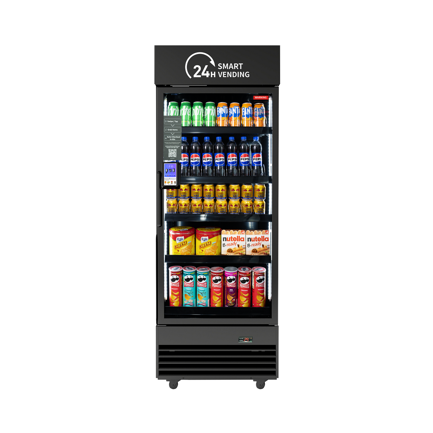 HAHA Smart Cooler - Plus vending machine with beverages and snacks, featuring TAP, GRAB & GO technology.