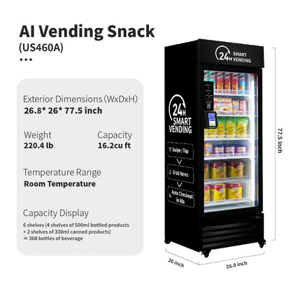 HAHA Smart Cooler dimensions and features including capacity and weight for AI-powered vending solutions.