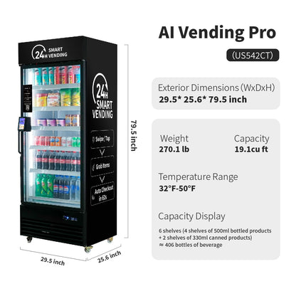 HAHA Smart Cooler - Pro (US542CT-3) with dimensions and features for efficient vending.