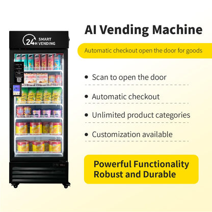 HAHA Smart Cooler AI Vending Machine with automatic checkout and customizable product categories.